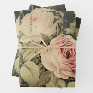 Antike Florale Rose Greenery Decoupage Geschenkpapier Set