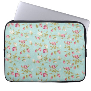 Antike florale Rosen blaue shabby chic Rosenblüten Laptopschutzhülle