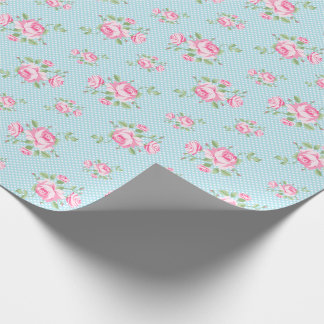 Antike florale Rosen klassische Punkte Teal Geschenkpapier