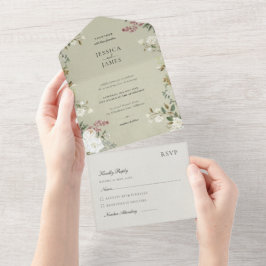 Antike Florale Smaragdgrüne Samt-Hochzeit All In One Einladung