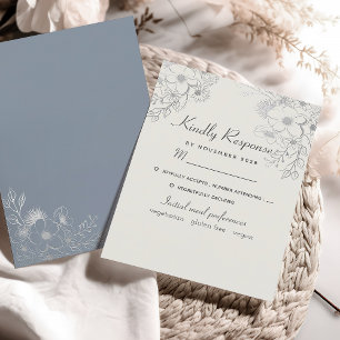 Antike Florale Staubblaue Hochzeit RSVP Karte