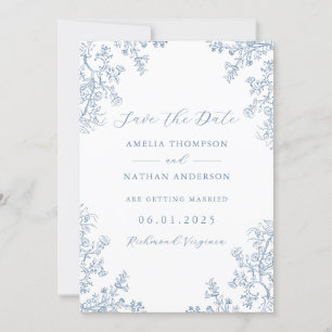 Antike Florale Staubblaue Hochzeit Termin vormerke Save The Date