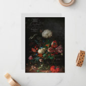 Antike florale Stillleben und französische Schrift Mitteilungskarte (Vorderseite/Rückseite Beispiel)