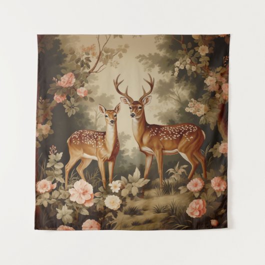 Antike Florale Waldhirsche Wandteppich (Vorderseite (Horizontal))