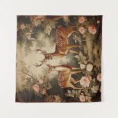 Antike Florale Waldhirsche Wandteppich (Vorderseite)