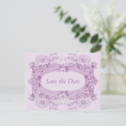 Antike Frame Lilac Save the Date Postkarte (Stehend Vorderseite)