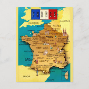 Antike Frankreich-Landkarte als Postkarte