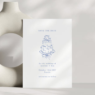 Antike französisch Blaue Kritzelei Minimalistische Save The Date