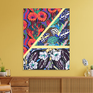 Antike französische Art Deco geometrische Blumenmu Leinwanddruck