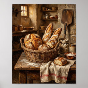 Antike französische Bäckerei Brot Baguettes Stille Poster