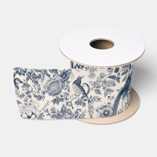 Antike französische blaue Toile Fleurie Satinband