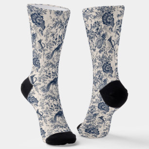 Antike französische blaue Toile Fleurie Socken