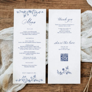 Antike französische Blumen Hochzeit in Marineblau Menükarte