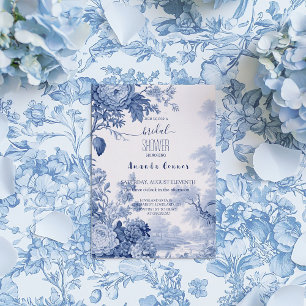 Antike französische Blumen-Toile Blau Braut- Einladung