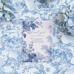 Antike französische Blumen-Toile Blau Dankeskarte