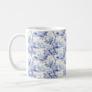 Antike französische Blumen-Toile Blau Kaffeetasse