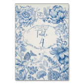 Antike französische Blumen-Toile Blau Tischnummer (Vorderseite)