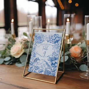 Antike französische Blumen-Toile Blau Tischnummer