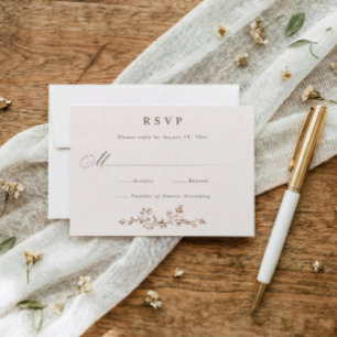 Antike französische Blumenbrautmode in Braun und C RSVP Karte