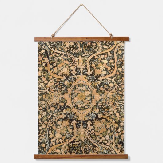 Antike französische Blumendrucke Wandteppich Mit Holzrahmen (Vorderseite)