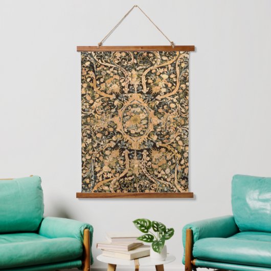 Antike französische Blumendrucke Wandteppich Mit Holzrahmen (Wohnzimmer)