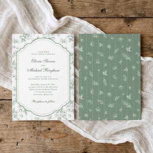 Antike französische Floral-Toile-Hochzeit in altgr Einladung