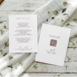 Antike französische florale lila Hochzeitsdetails Begleitkarte