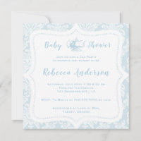 Antike französische hellblaue Damast-Baby-Shower-T
