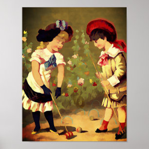 Antike französische Kinder - Krocket Poster
