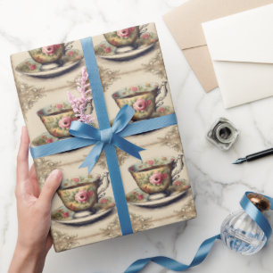 Antike französische Land-Blumen-Tasse Geschenkpapier