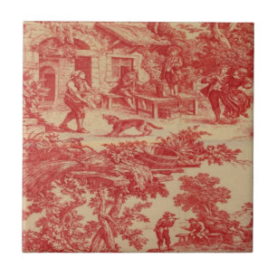 Antike französische Landhausrote Creme-Toile-Keram Fliese