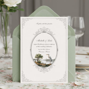 Antike französische Landschaft Ovalrahmen Hochzeit Einladung