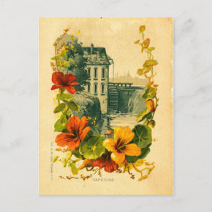 Antike französische Landschafts-/Kapuzinerkresse-P Postkarte