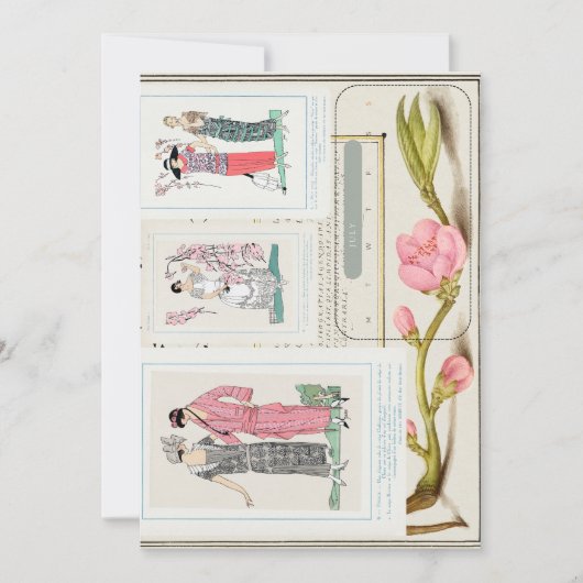 Antike französische Mode-Teller und August-Kalende Save The Date (Vorderseite)