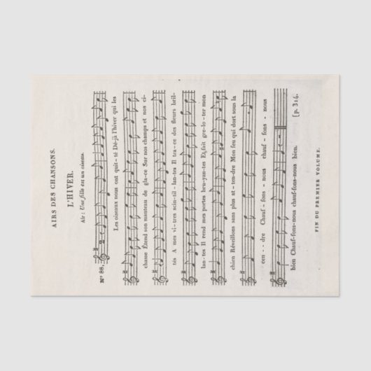 Antike französische Notenmusik "The Winter"-Decoup Seidenpapier (Vorderseite)