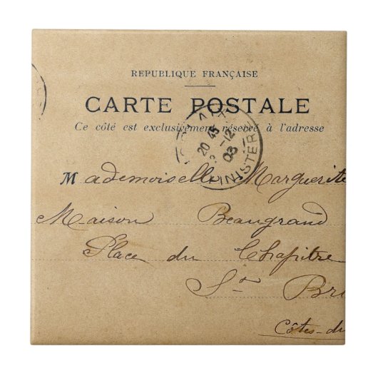Antike französische Postkarte Fliese (Vorderseite)
