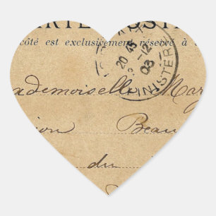 Antike französische Postkarte Herz-Aufkleber