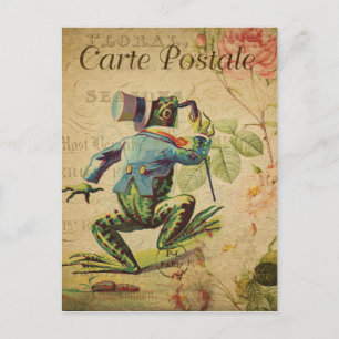 Antike französische Postkarte, Retro-Frosch mit Zy Postkarte