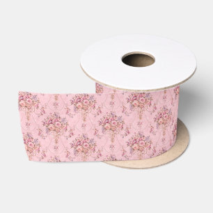 Antike französische rosa viktorianische Blumen-Rok Satinband