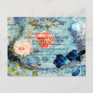 Antike französische Rosen Blau Postkarte