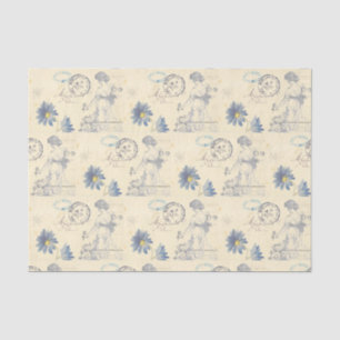 Antike französische Rosen-Lady-Bee-Blumen-Postkart Seidenpapier