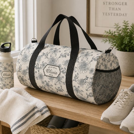 Antike französische Toile Botanical Vogel Rustikal Duffle Bag