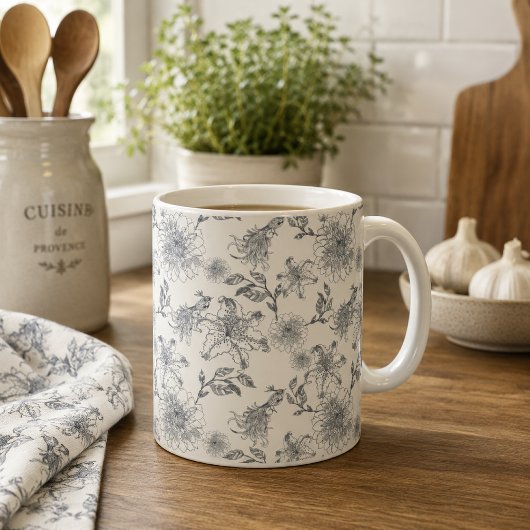 Antike französische Toile Botanical Vogel Rustikal Kaffeetasse