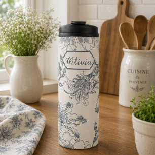 Antike französische Toile Botanical Vogel Rustikal Thermosbecher