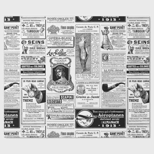 antike französische viktorianische Zeitung Geschenkpapier (Flach)