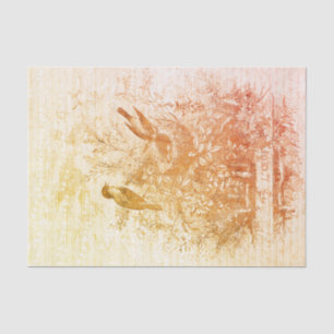 Antike französische Vintage Vögel Nest Rotes Orang Seidenpapier