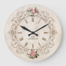 Antike Französische Wanduhr mit Vintage-Rosen