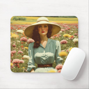Antike Frau auf einem Blumenfeld Mousepad