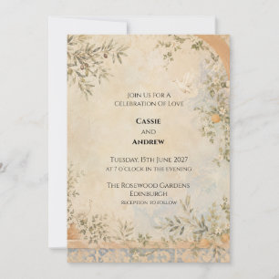 Antike Fresko-Taube Olive Garden Hochzeit Einladung