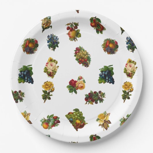 Antike Früchte & Blumen Pappteller (Vorderseite)